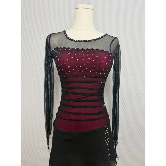 Dresses & Skirts - Burgundy mesh figure skating competition dress size XS
